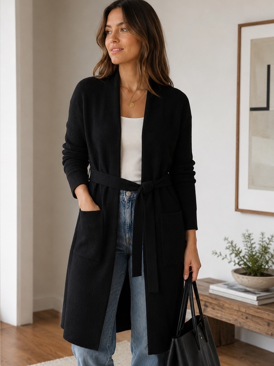 Wilfred Sweaters - Wilfred Aritzia 100% Merino Wool Belted Open Front Long Cardigan Black Size S